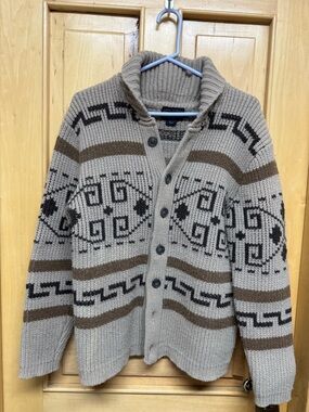 Pendleton Beige Shawl Collar Cardigan with Brown and Black Pattern